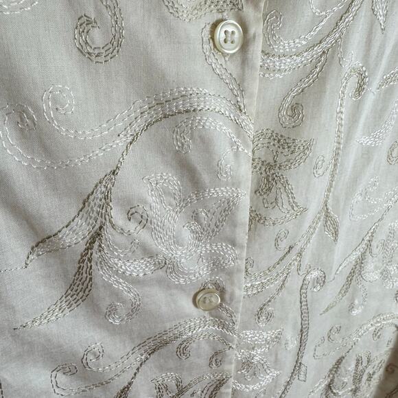 Kathryn Deene Vtg Cream Embroidered Long Sleeve Cotton Button Up Blouse Sz 14 16 - Picture 3 of 6